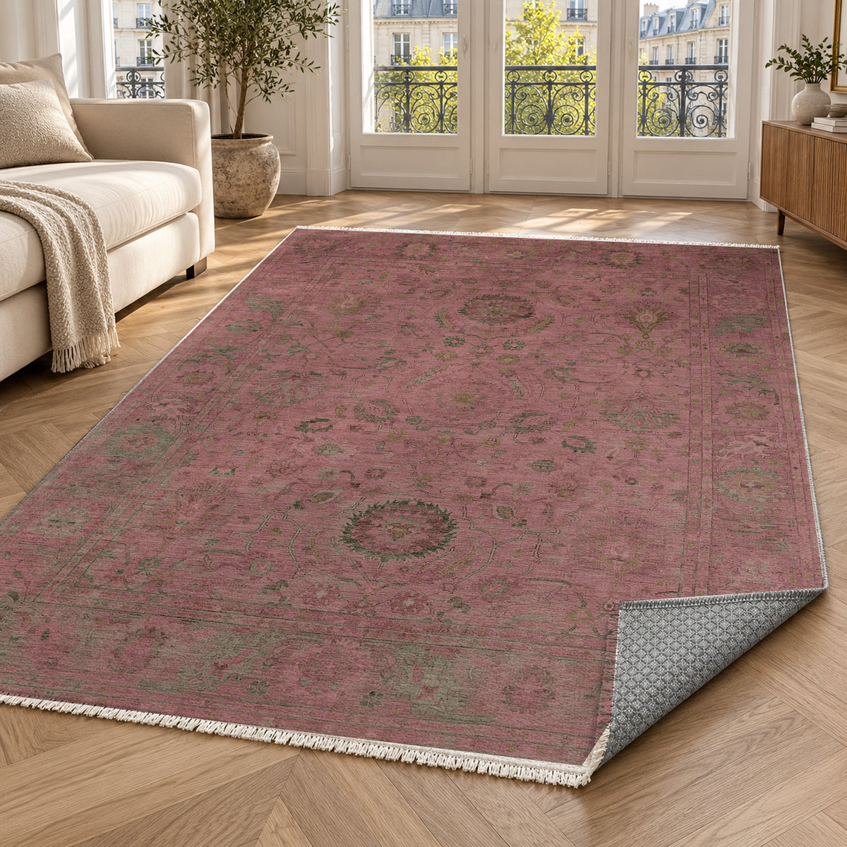 Faded Bloom Burgundy Red Vintage Washable Rug — paris living