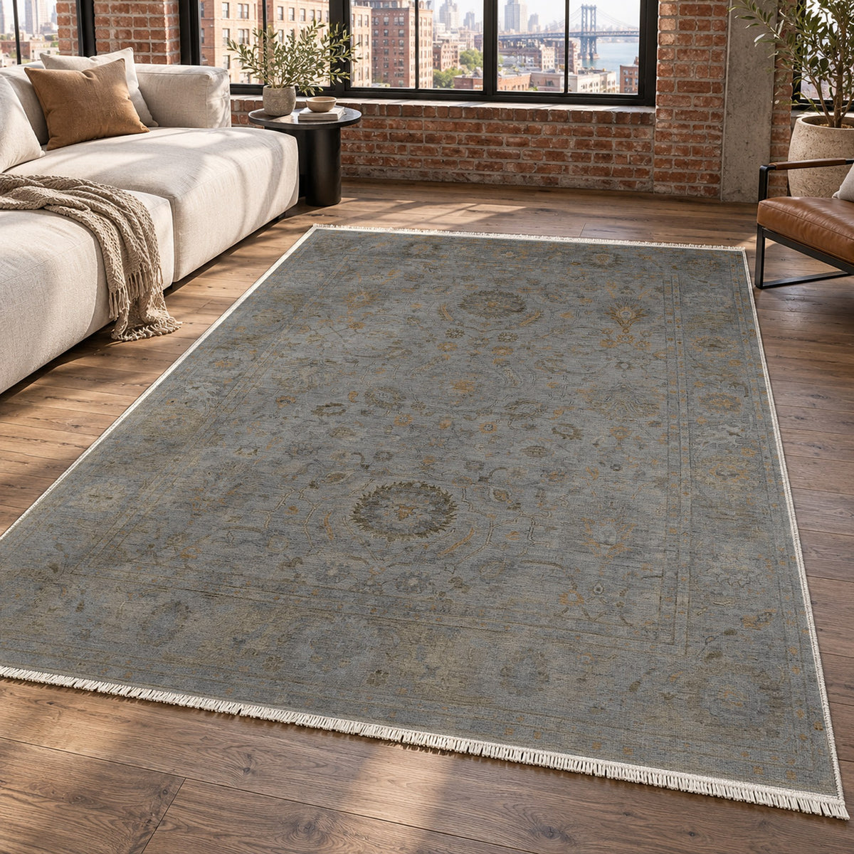 Faded Bloom Charcoal Vintage Washable Rug — new york living