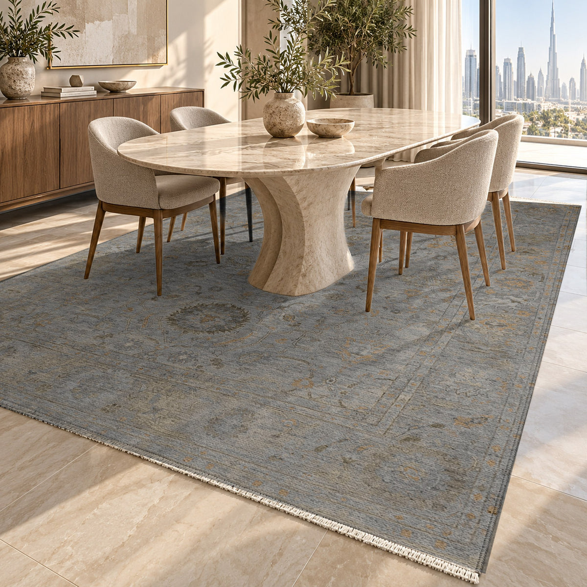 Faded Bloom Charcoal Vintage Washable Rug — dubai dining