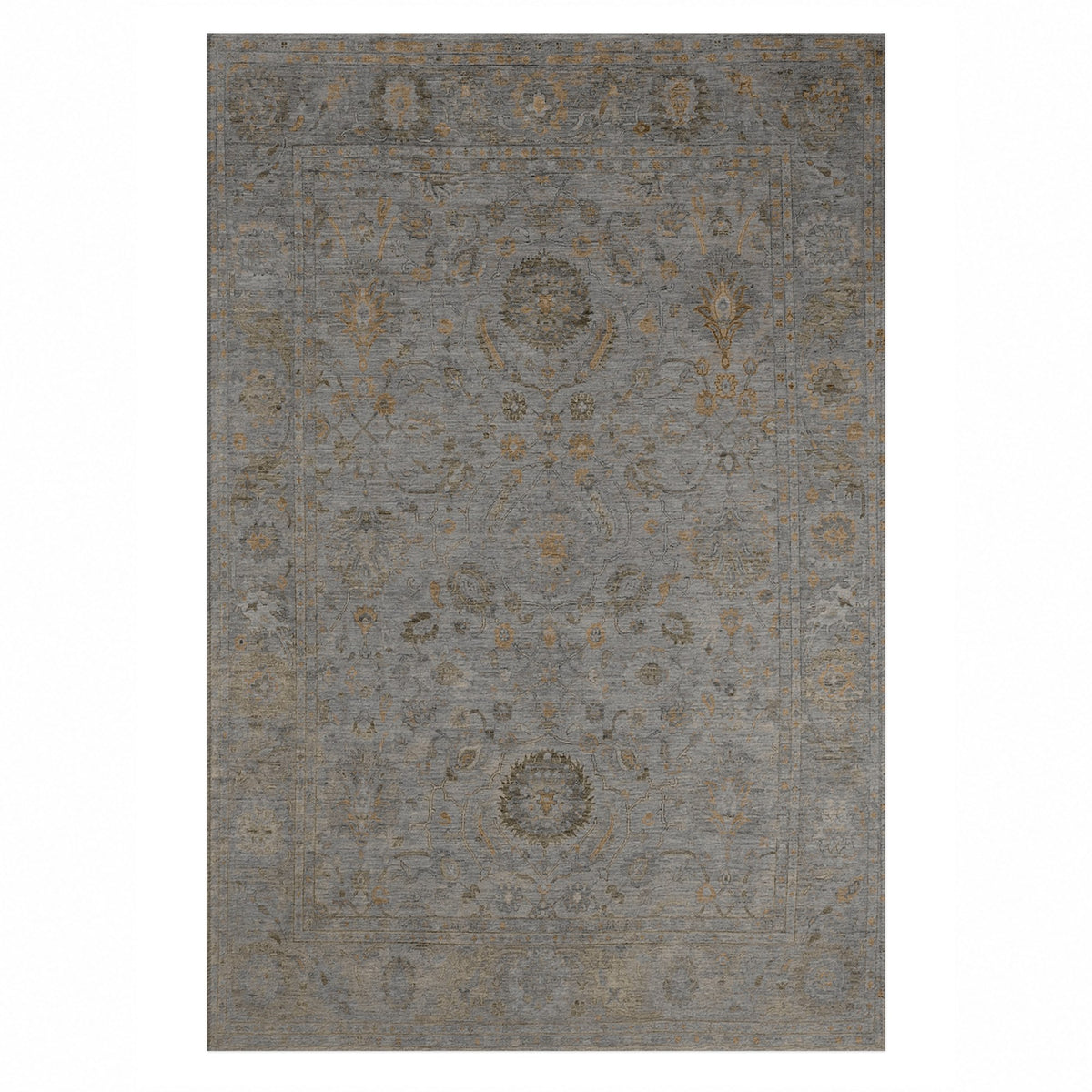 Faded Bloom Charcoal Vintage Washable Rug — top view