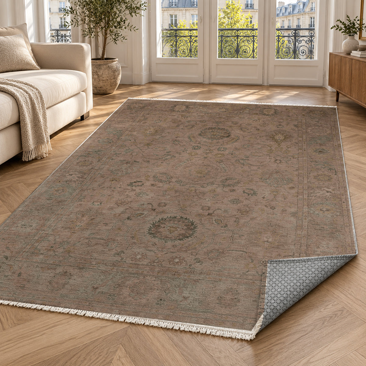 Faded Bloom Chocolate Vintage Washable Rug — paris living