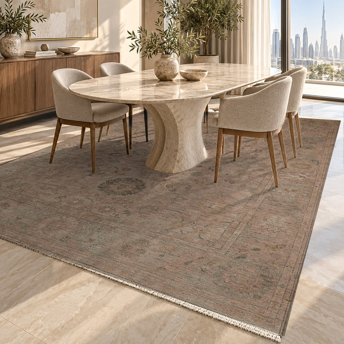 Faded Bloom Chocolate Vintage Washable Rug — dubai dining