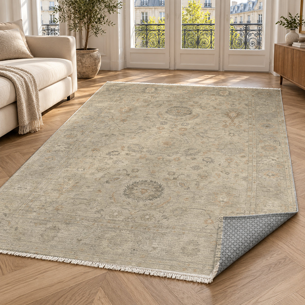Faded Bloom Cream Vintage Washable Rug — paris living