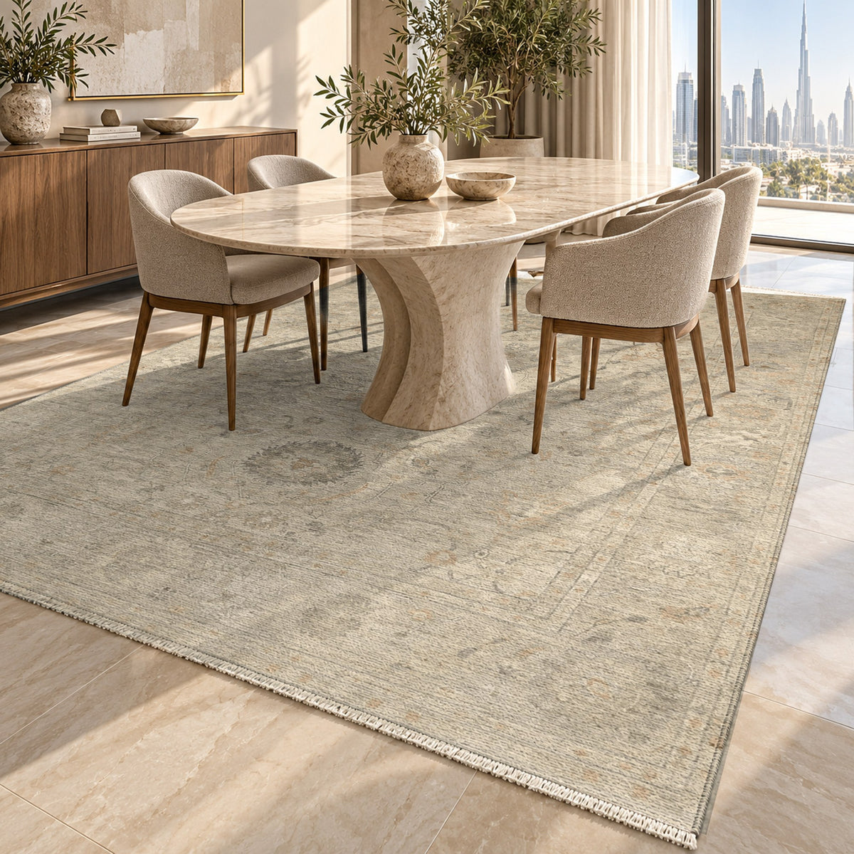 Faded Bloom Cream Vintage Washable Rug — dubai dining