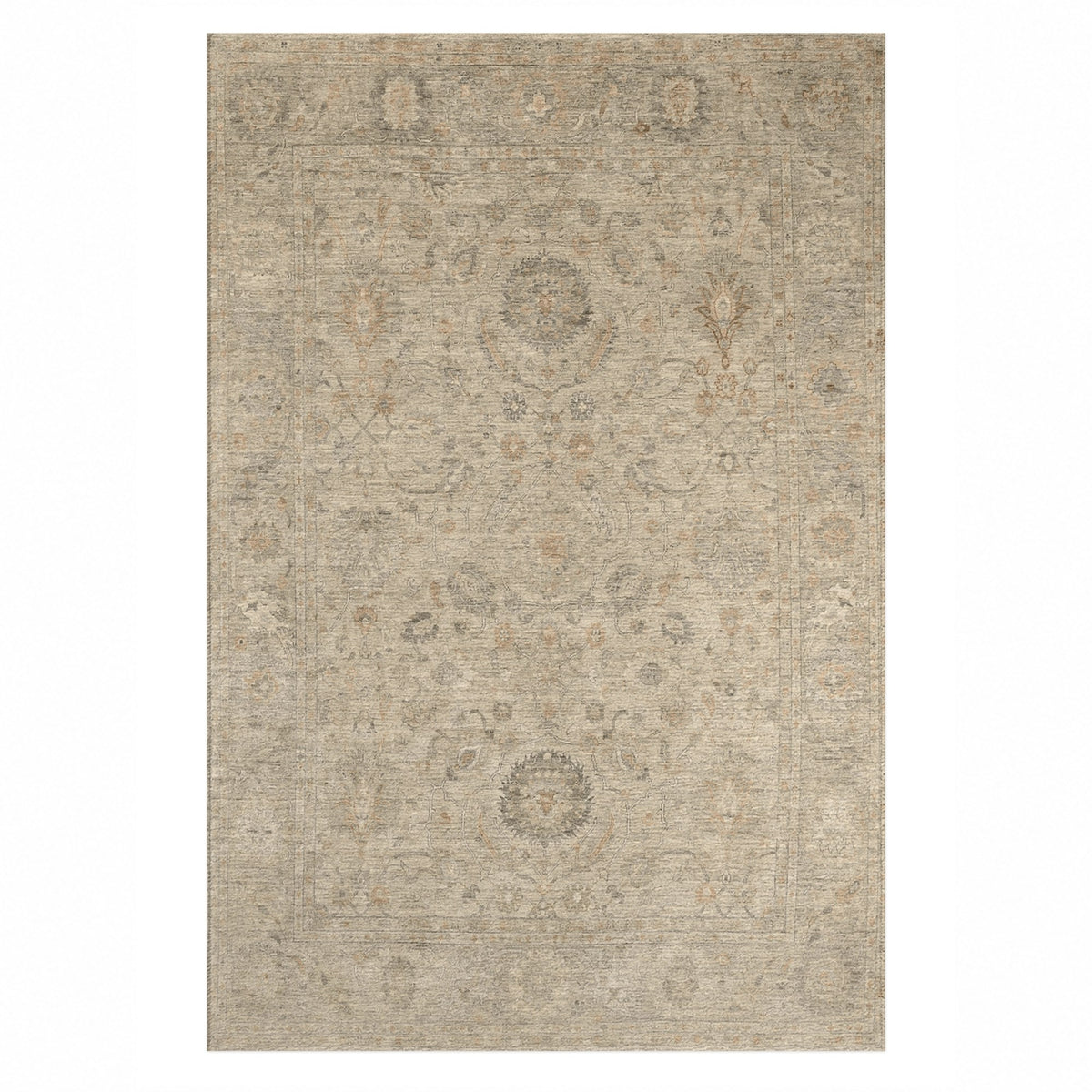 Faded Bloom Cream Vintage Washable Rug — top view