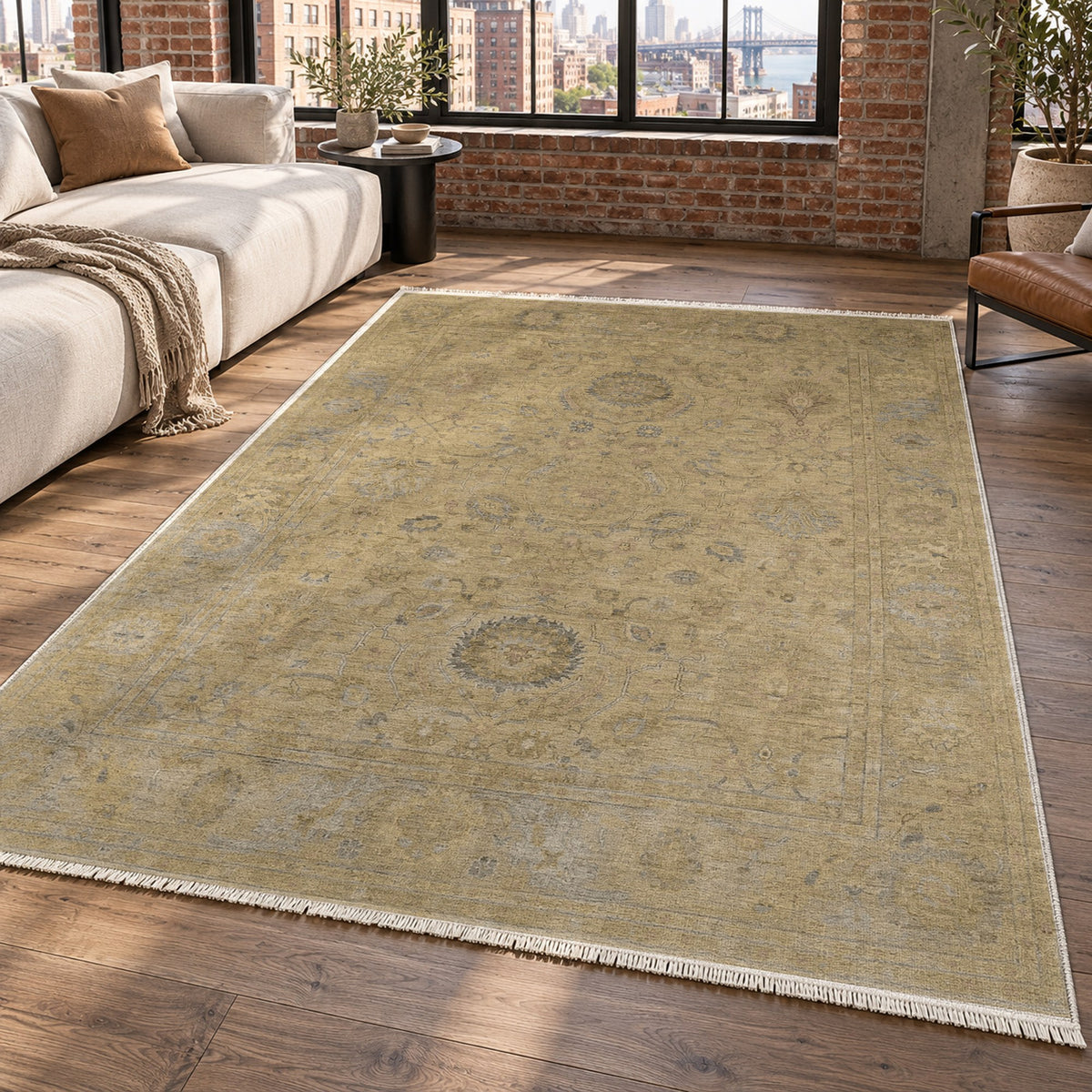 Faded Bloom Muted Gold Vintage Washable Rug — new york living