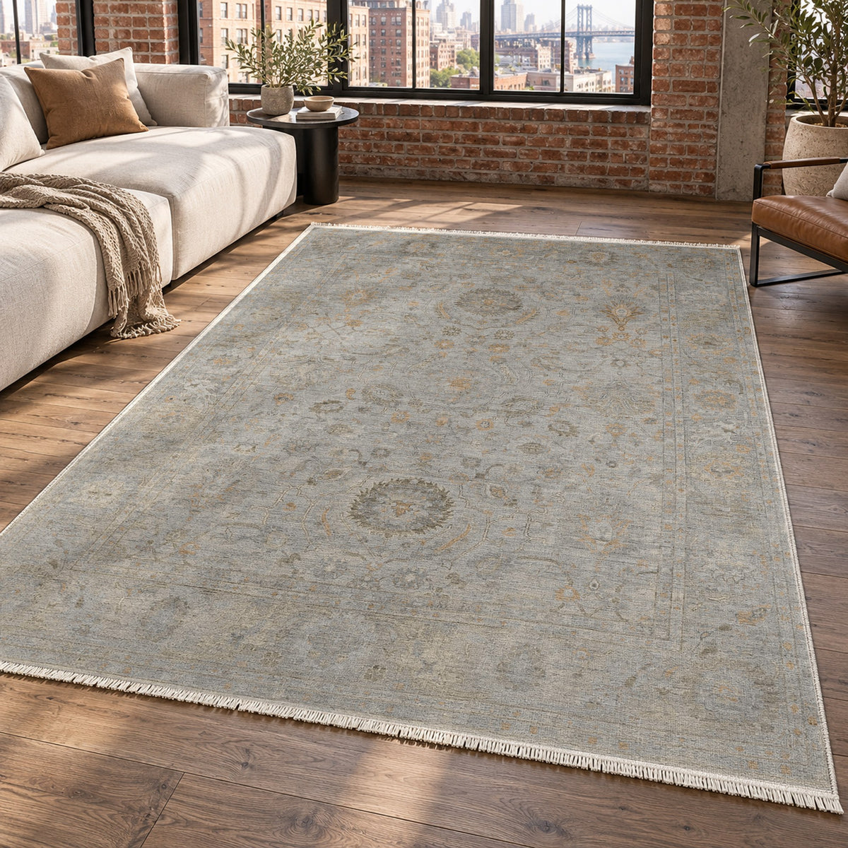 Faded Bloom Silver Grey Vintage Washable Rug — new york living