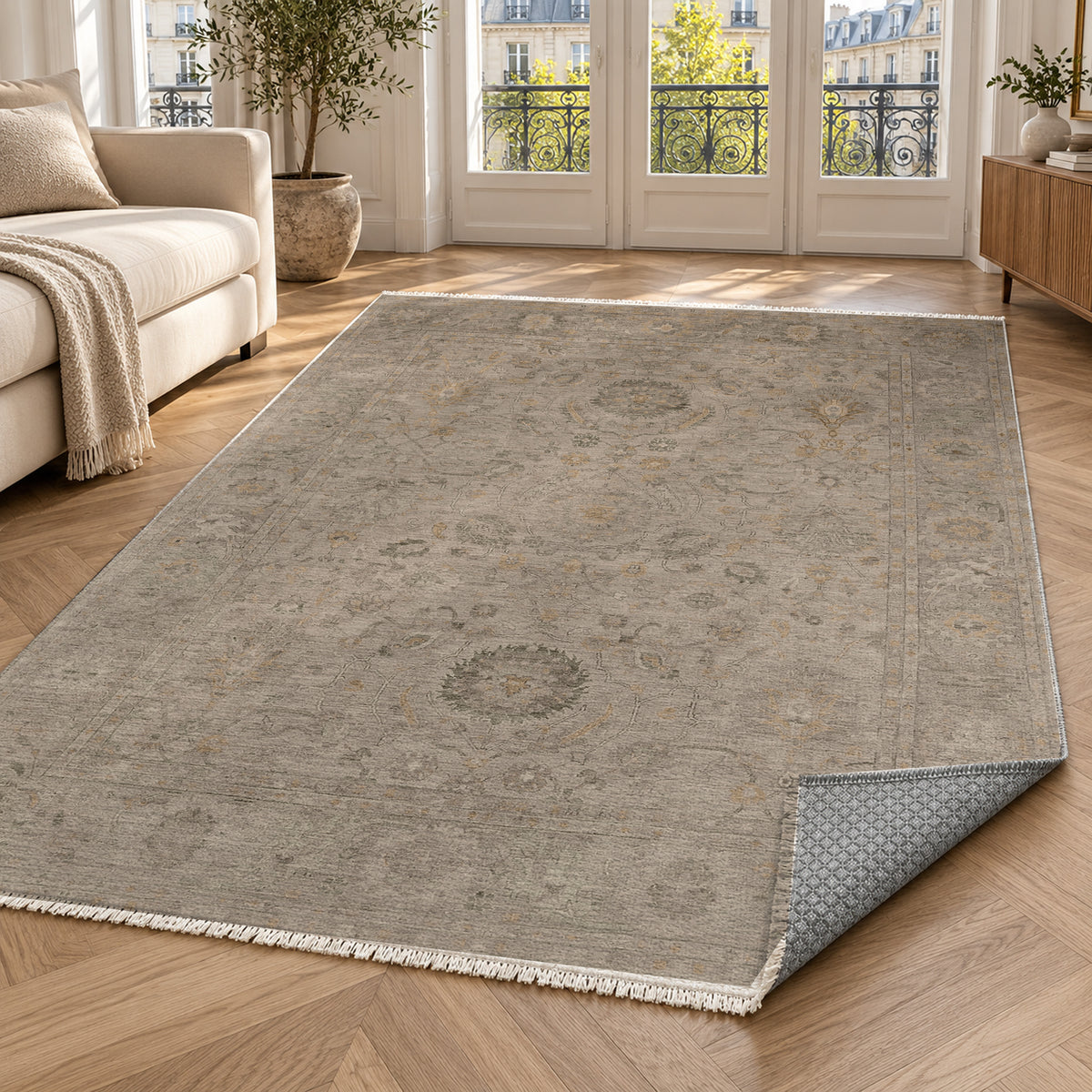 Faded Bloom Taupe Vintage Washable Rug — paris living