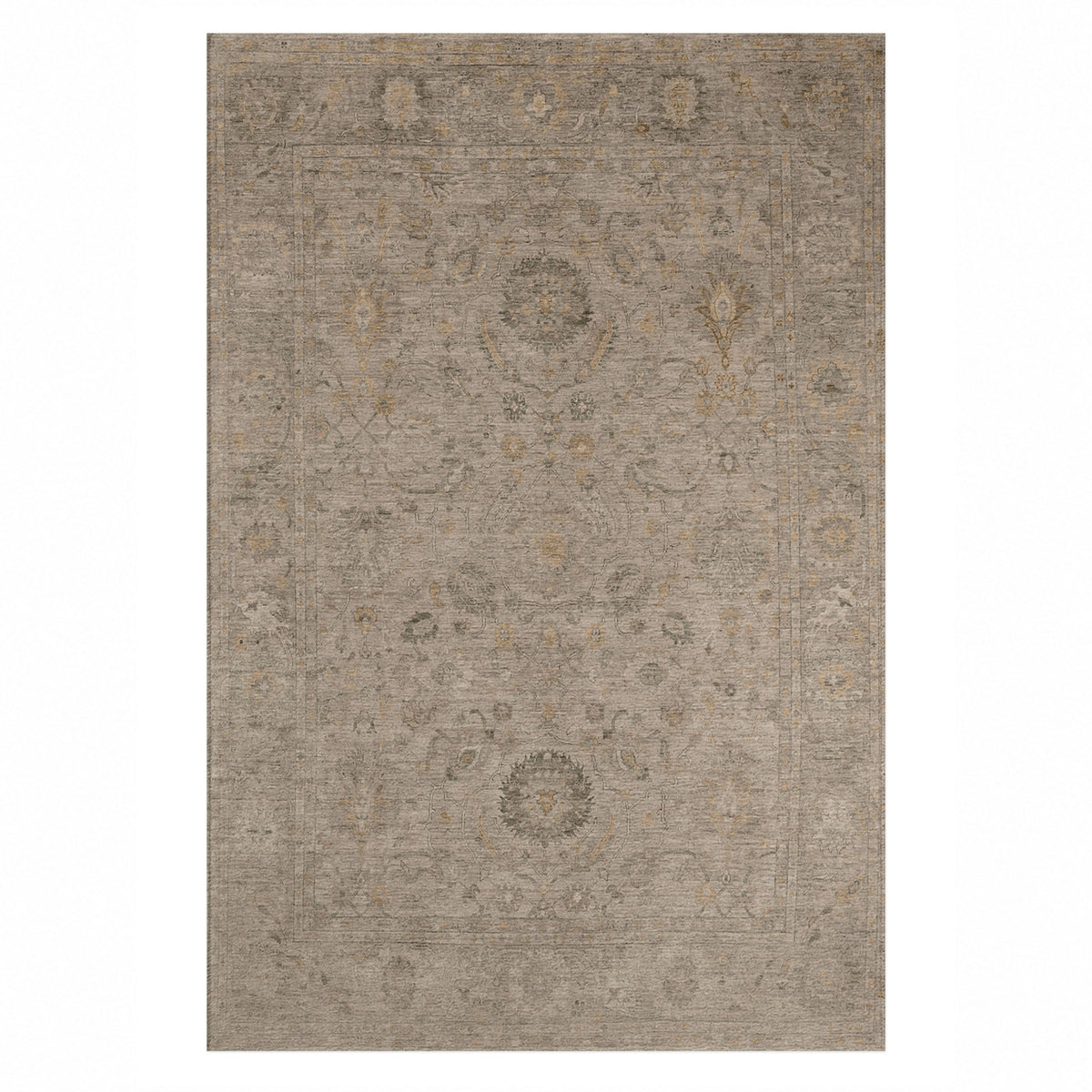 Faded Bloom Taupe Vintage Washable Rug — top view