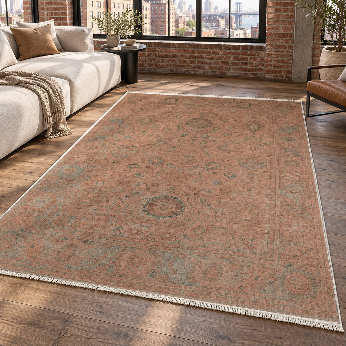 Faded Bloom Terracotta Vintage Washable Rug — new york living