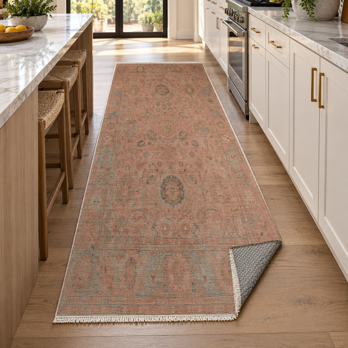 Faded Bloom Terracotta Vintage Washable Rug — new york kitchen runner