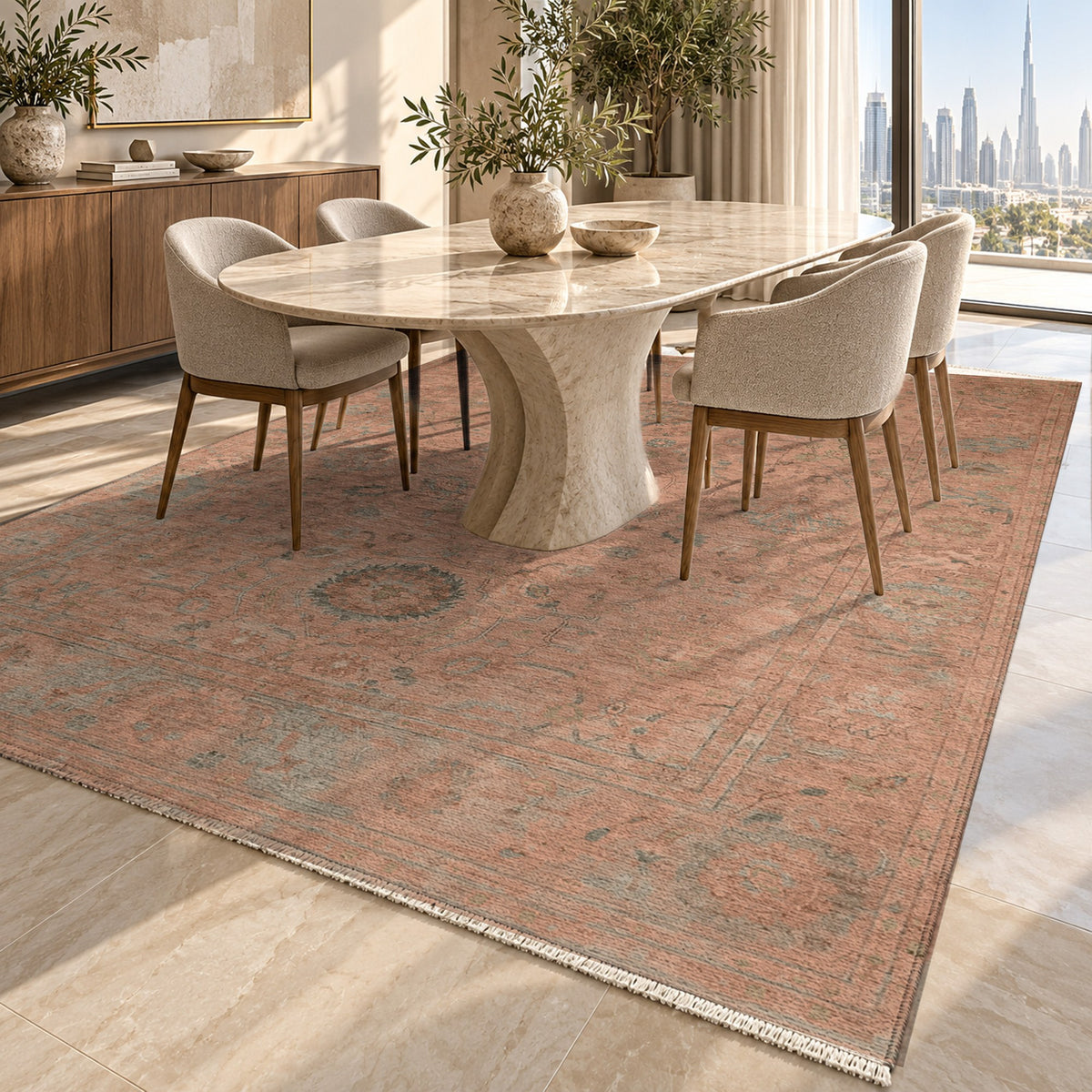 Faded Bloom Terracotta Vintage Washable Rug — dubai dining