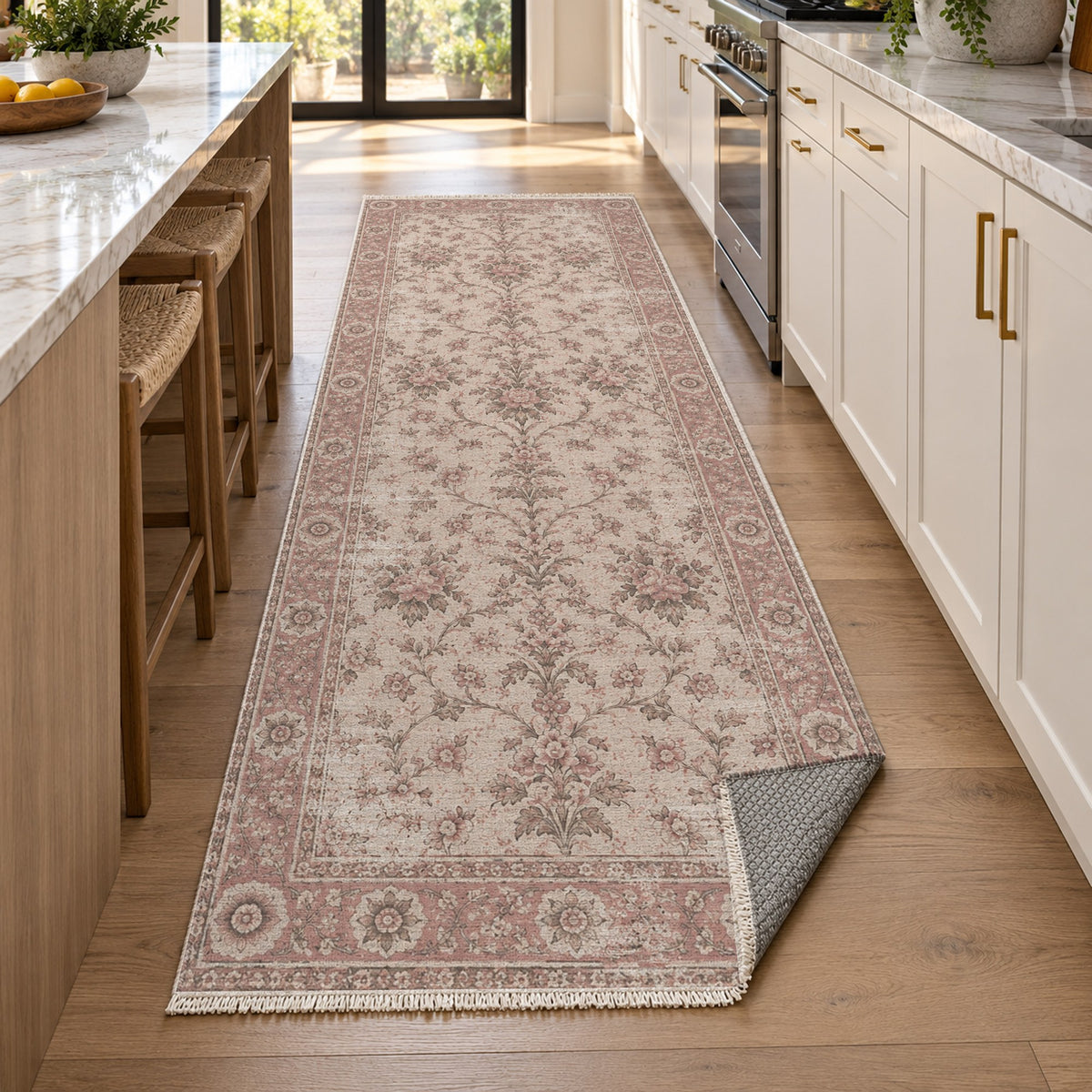 Faded Bouquet Rose Pink Vintage Washable Rug — new york kitchen runner