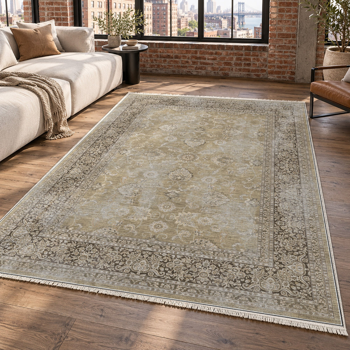Faded Heriz Beige Vintage Washable Rug — new york living