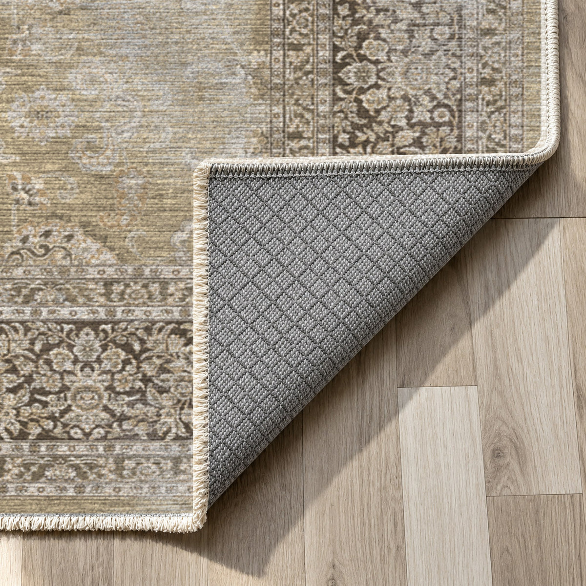 Faded Heriz Beige Vintage Washable Rug — backing close up