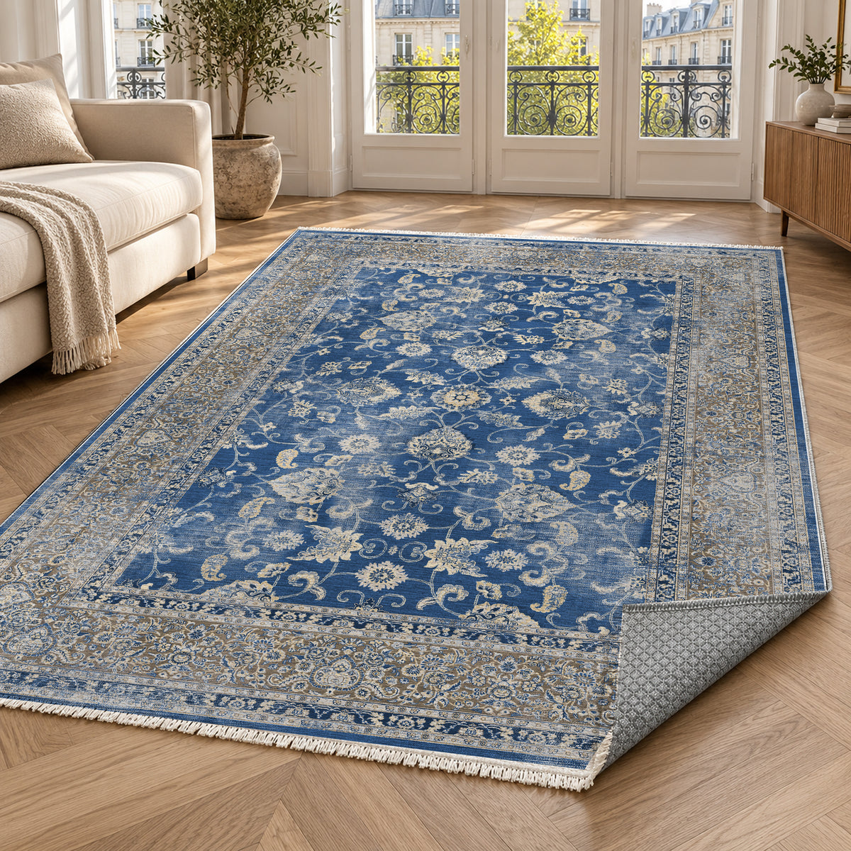 Faded Heriz Blue Vintage Washable Rug — paris living