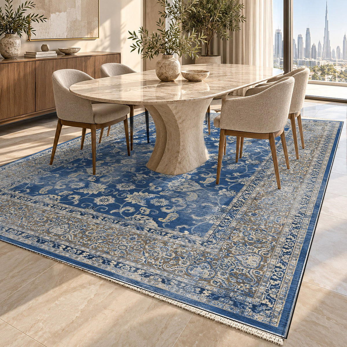 Faded Heriz Blue Vintage Washable Rug — dubai dining