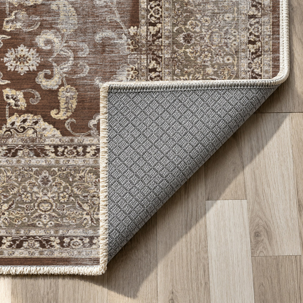 Faded Heriz Chocolate Vintage Washable Rug — backing close up