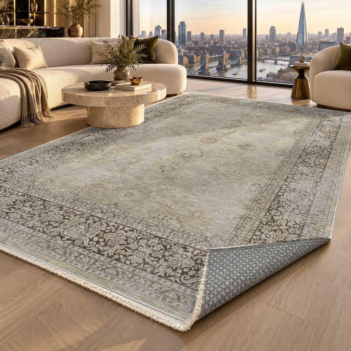Faded Heriz Cream Vintage Washable Rug — london luxury living