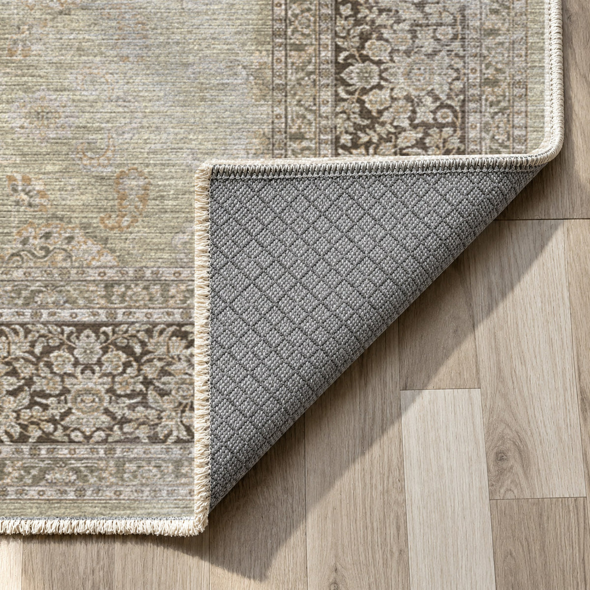 Faded Heriz Cream Vintage Washable Rug — backing close up