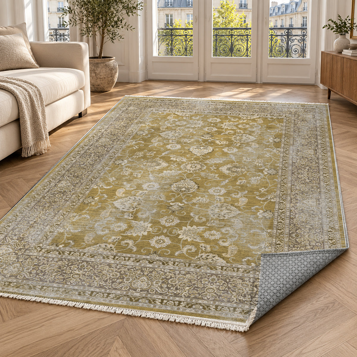 Faded Heriz Muted Gold Vintage Washable Rug — paris living