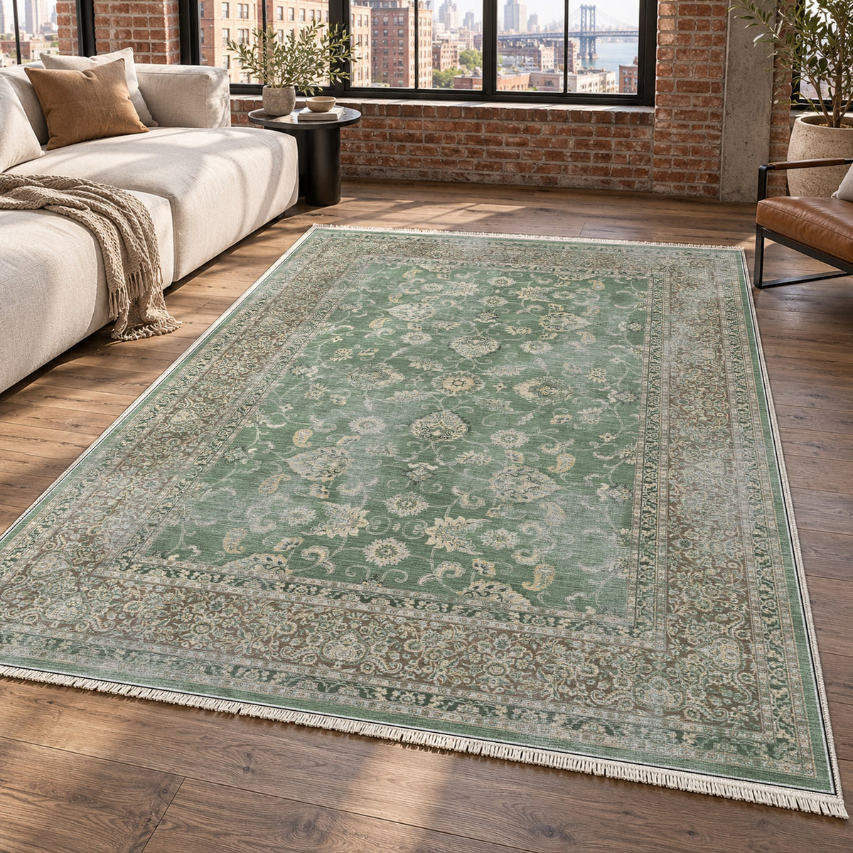 Faded Heriz Sage Vintage Washable Rug — new york living