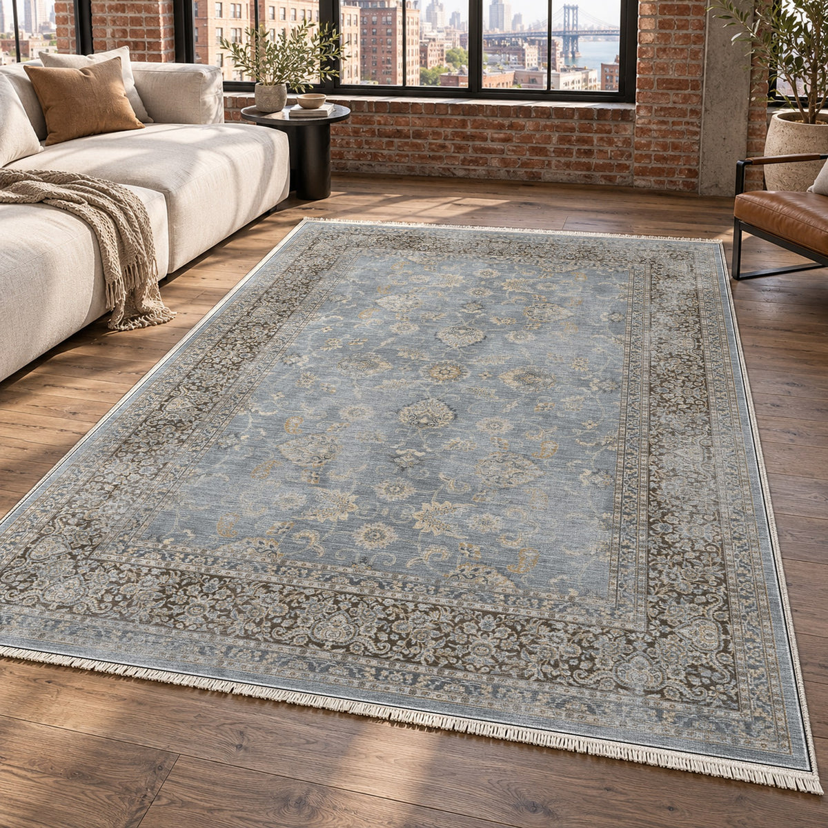 Faded Heriz Silver Grey Vintage Washable Rug — new york living