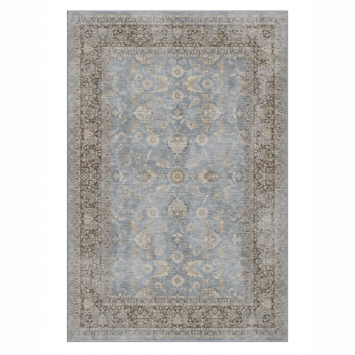 Faded Heriz Silver Grey Vintage Washable Rug — top view