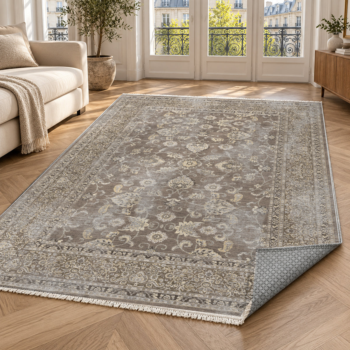 Faded Heriz Taupe Vintage Washable Rug — paris living