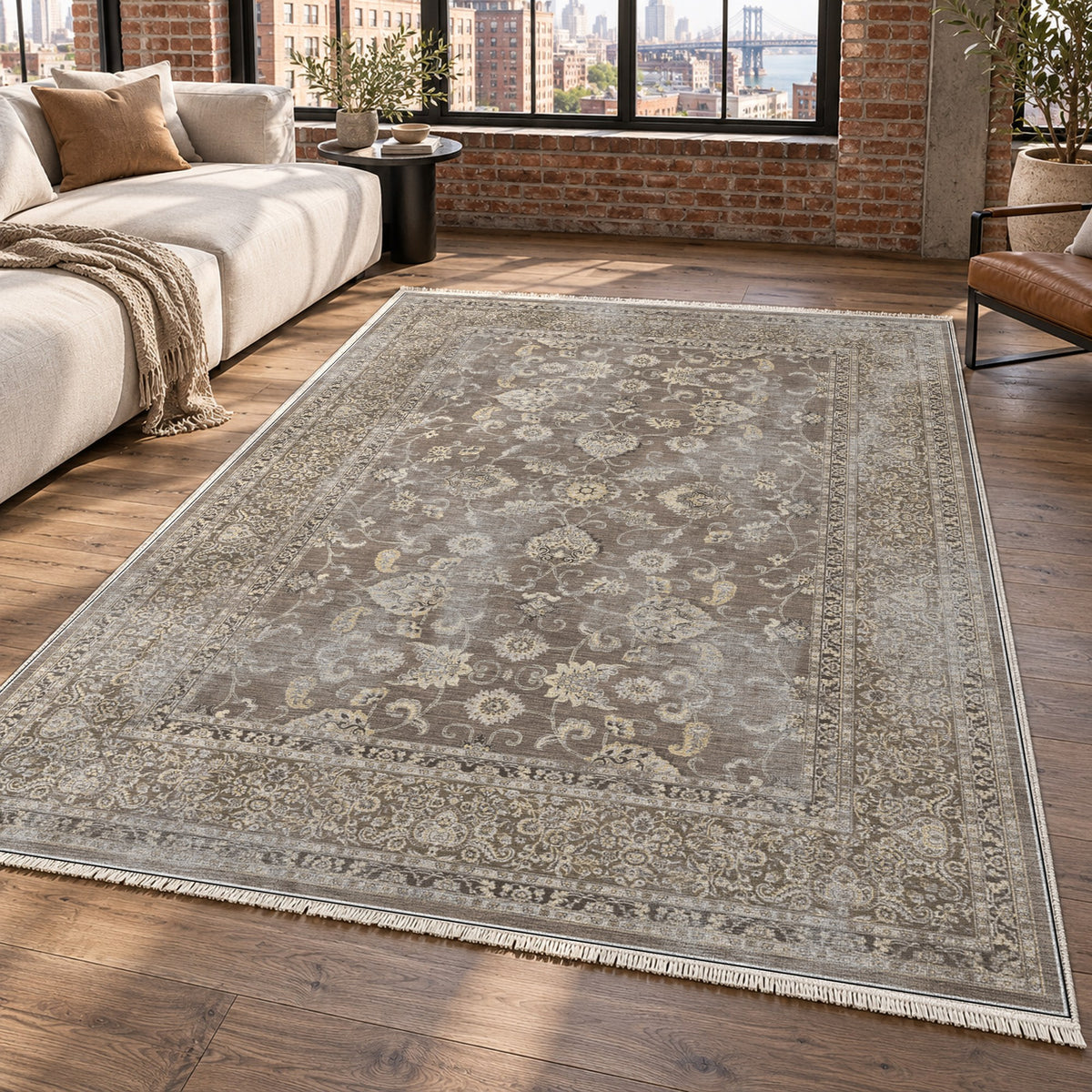 Faded Heriz Taupe Vintage Washable Rug — new york living