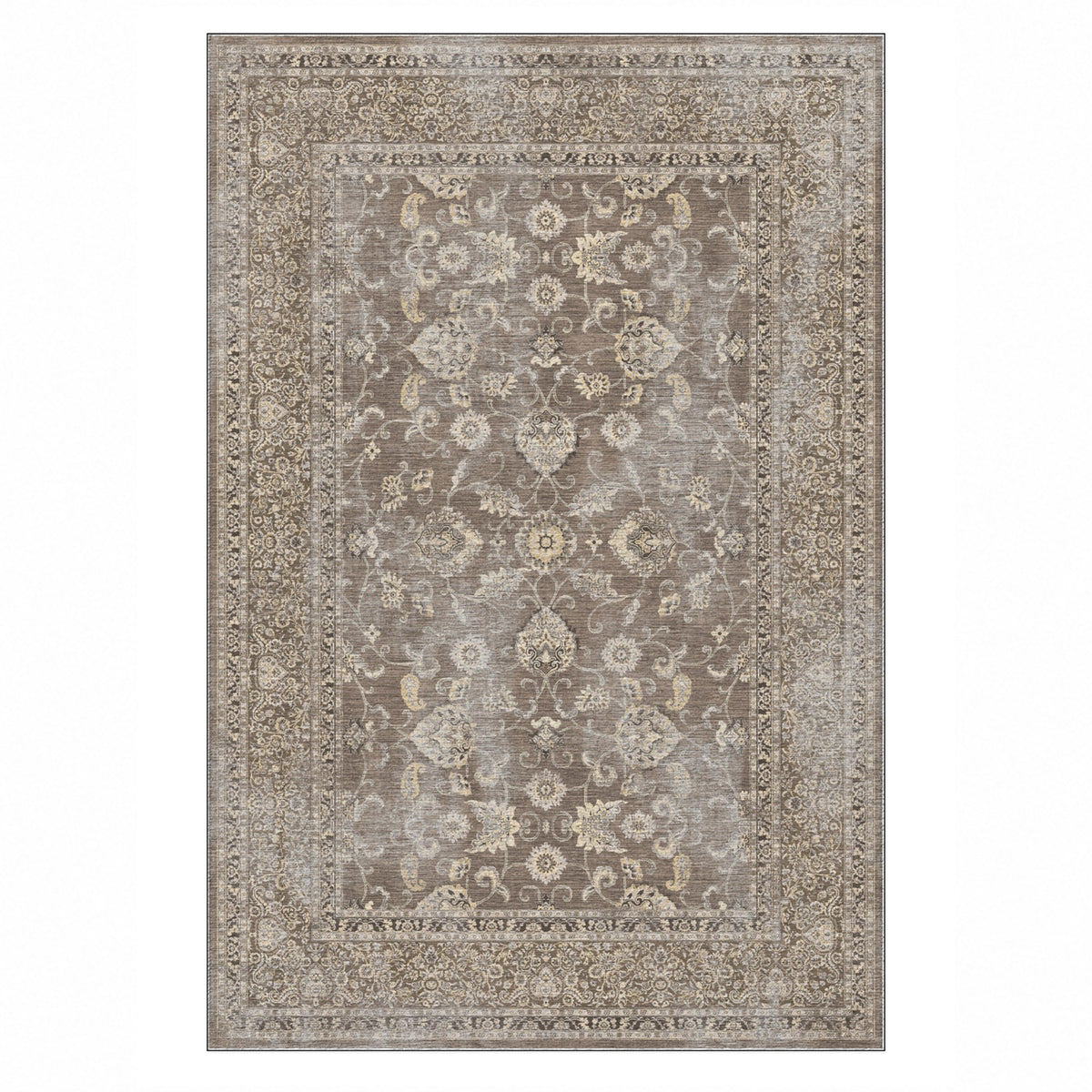 Faded Heriz Taupe Vintage Washable Rug — top view