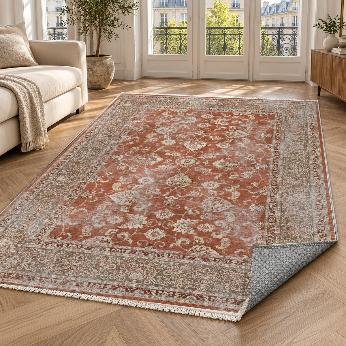 Faded Heriz Terracotta Vintage Washable Rug — paris living