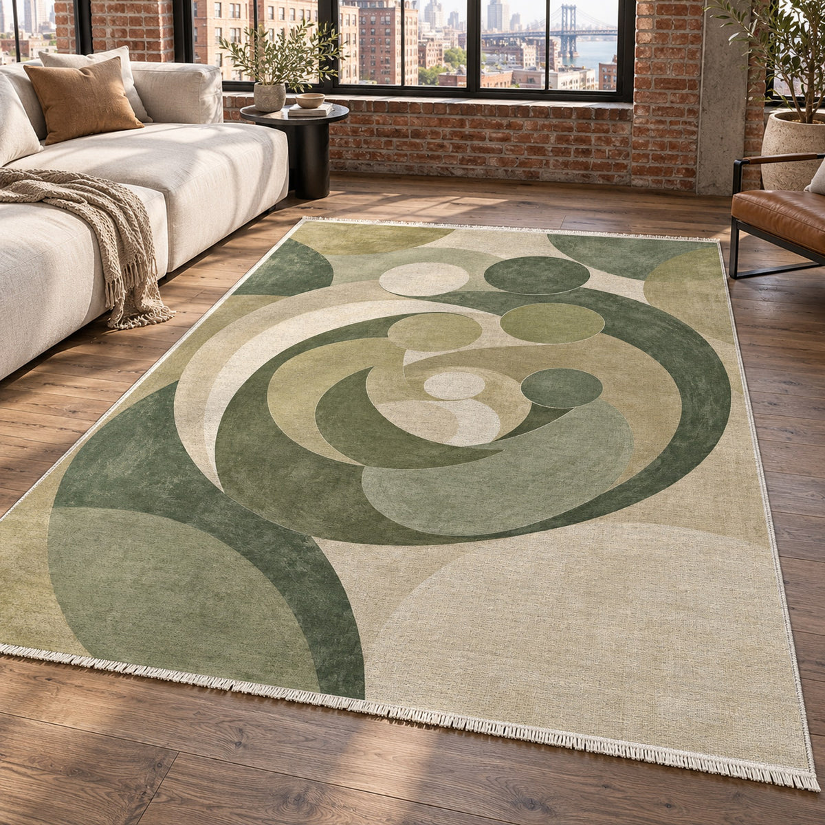 Family Circles Sage Abstract Washable Rug — new york living