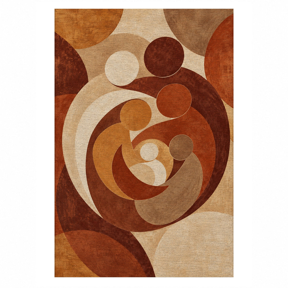 Family Circles Terracotta Abstract Washable Rug — top view