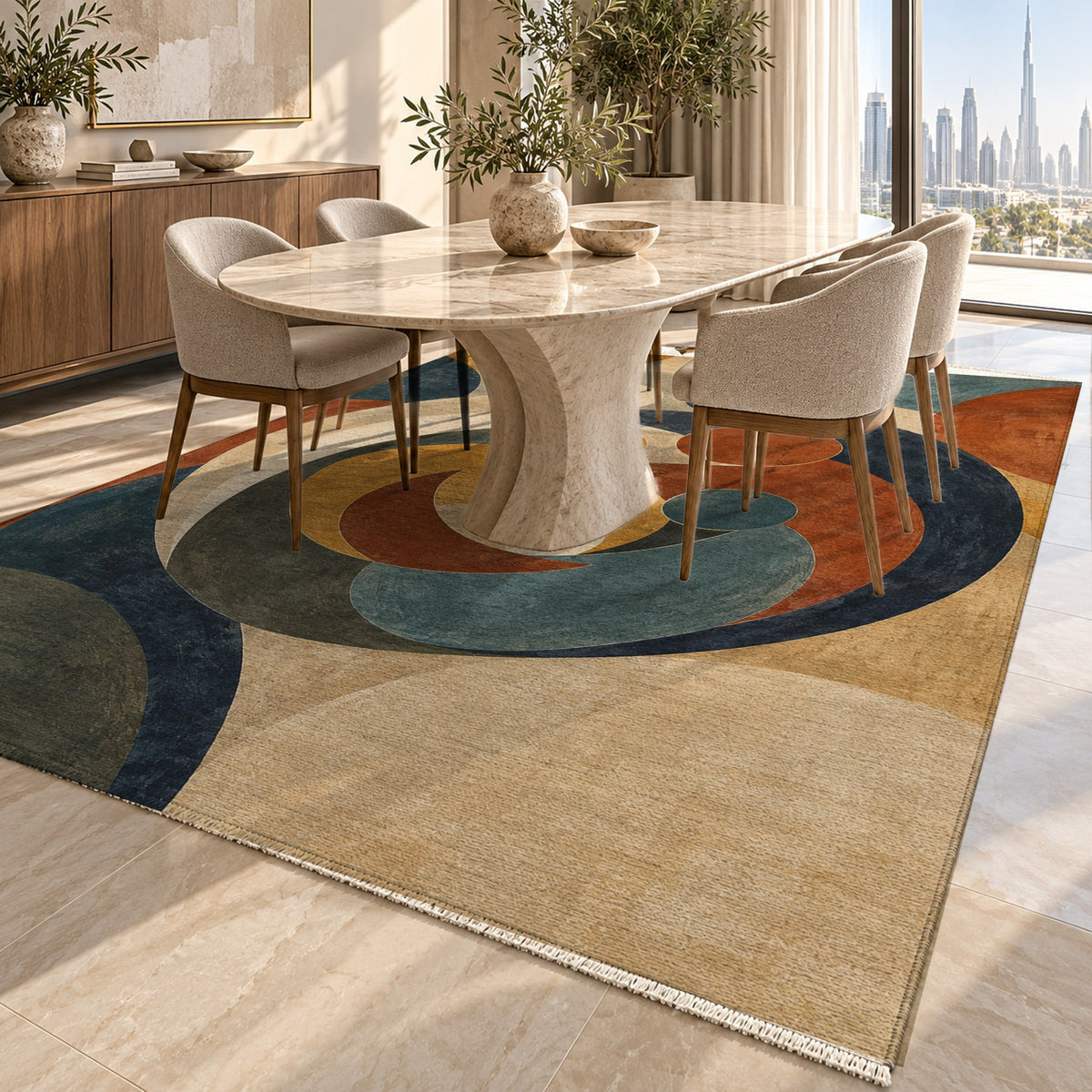 Family Circles Abstract Washable Rug — dubai dining