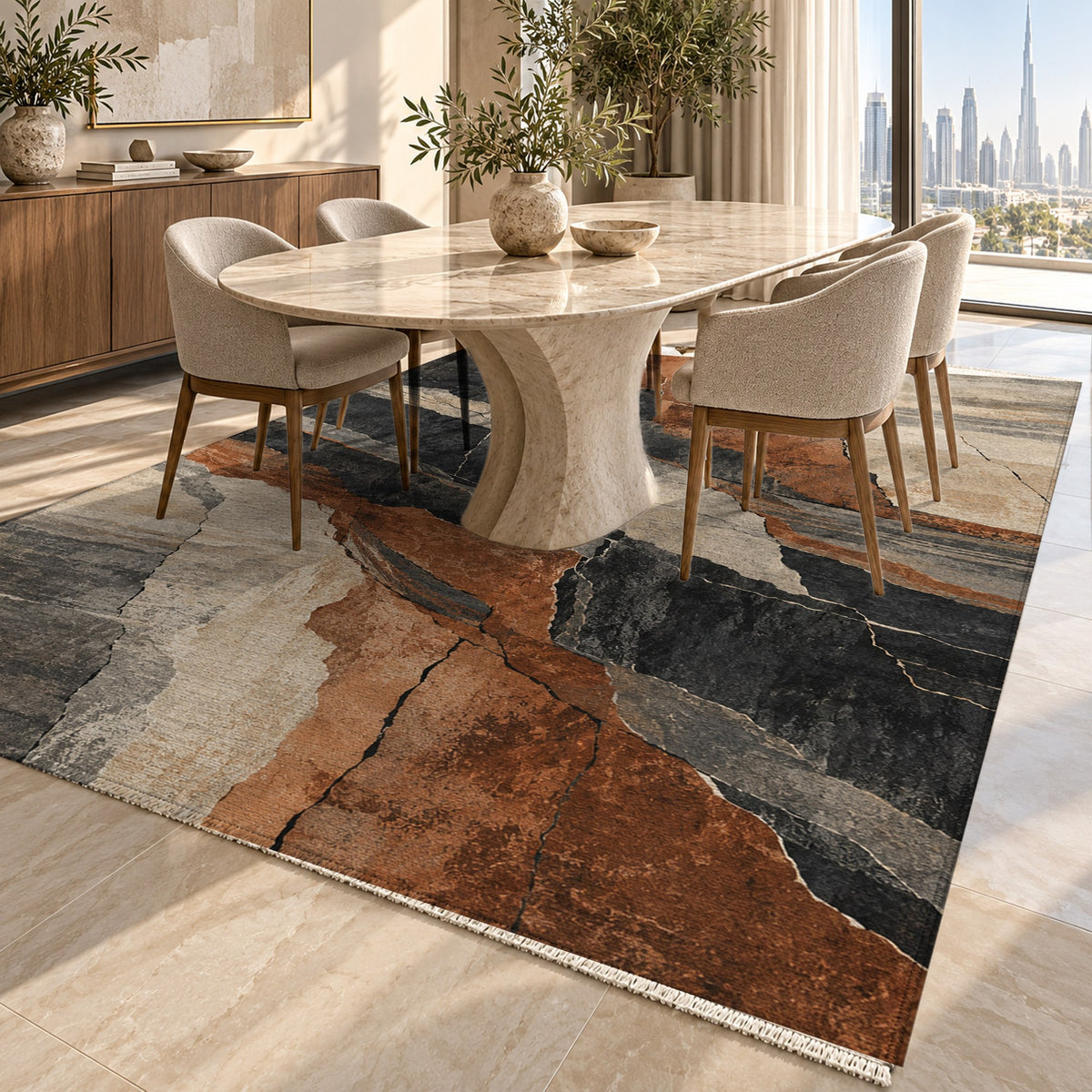 Fault Lines Abstract Washable Rug — dubai dining