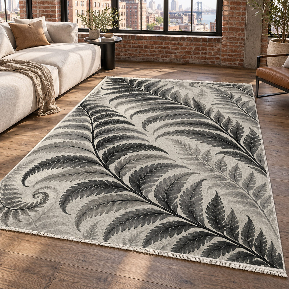 Fern Rhythm Charcoal Floral Washable Rug — new york living