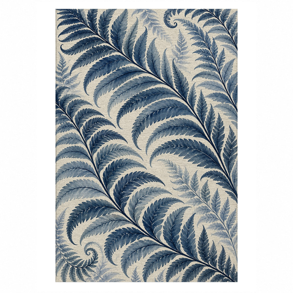 Fern Rhythm Indigo Floral Washable Rug — top view