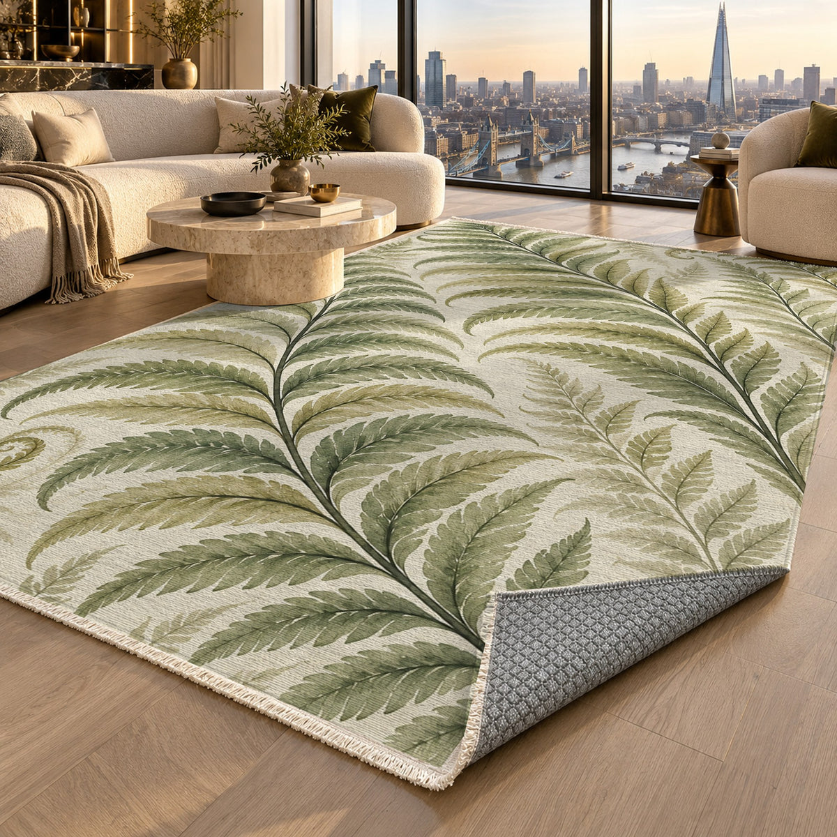 Fern Rhythm Sage Floral Washable Rug — london luxury living