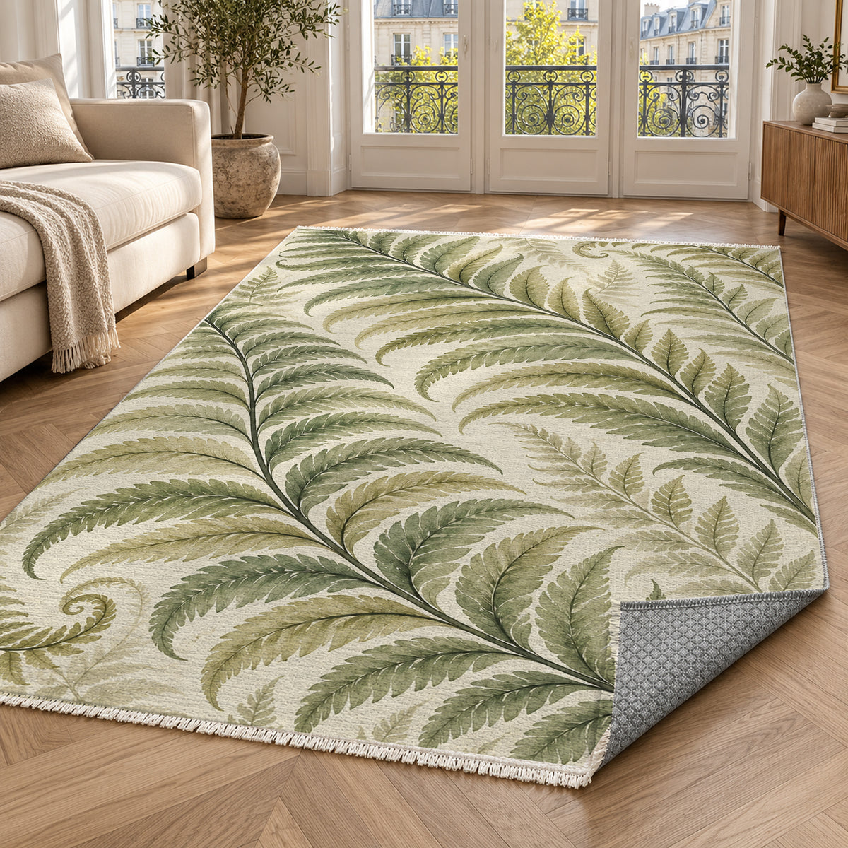 Fern Rhythm Sage Floral Washable Rug — paris living