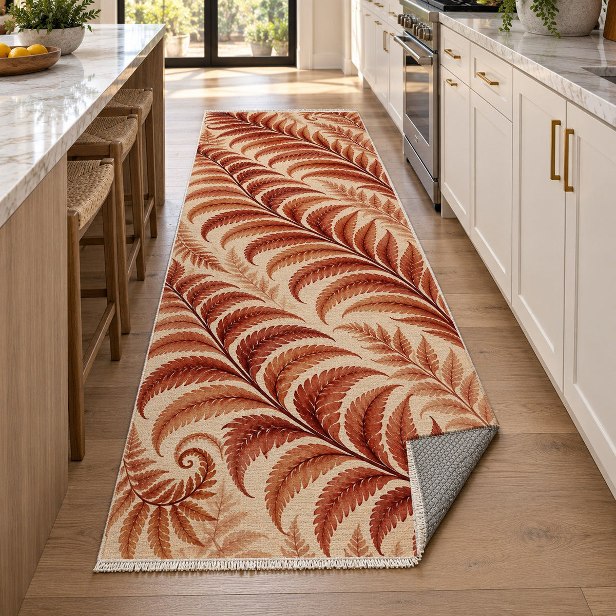 Fern Rhythm Terracotta Floral Washable Rug — new york kitchen runner