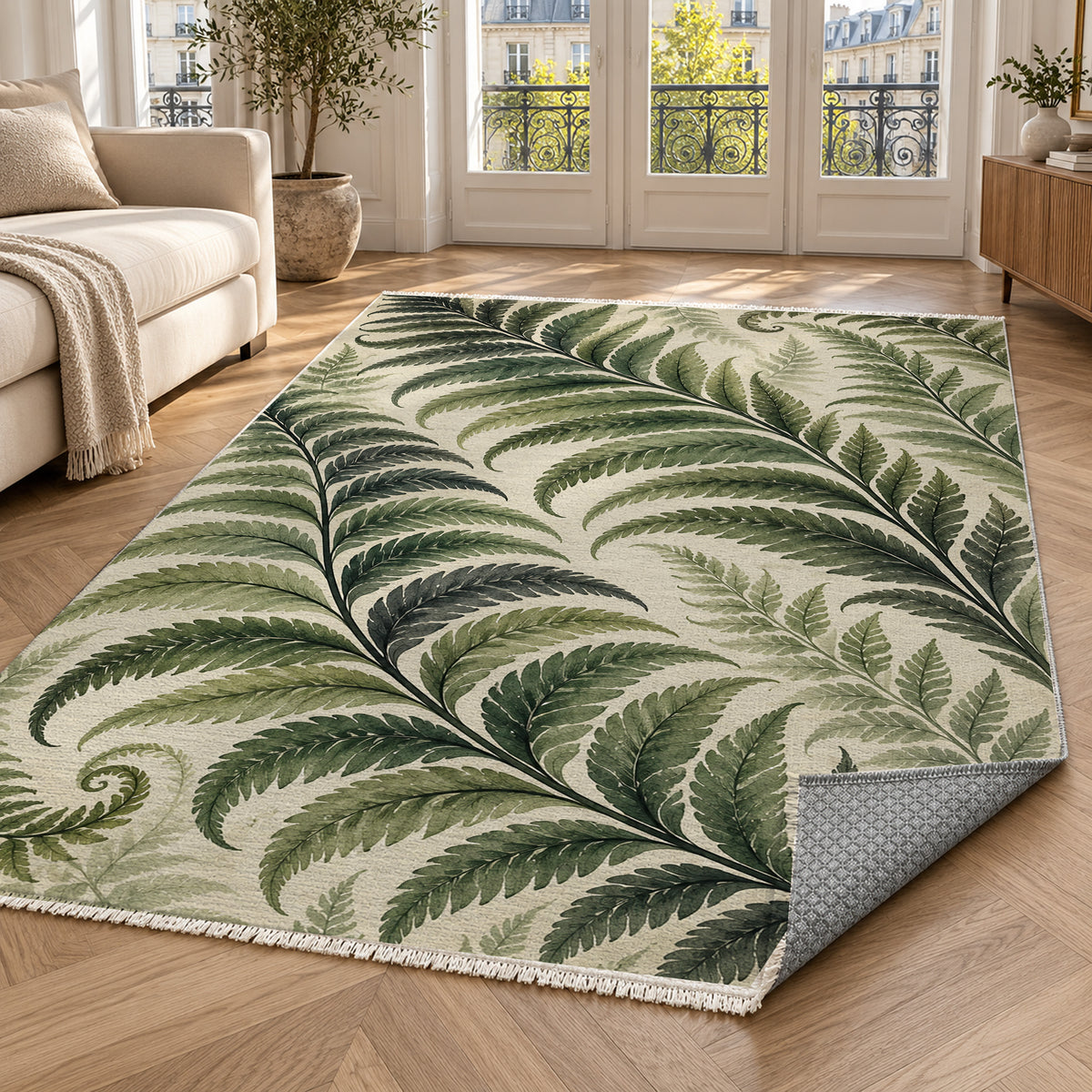 Fern Rhythm Floral Washable Rug — paris living