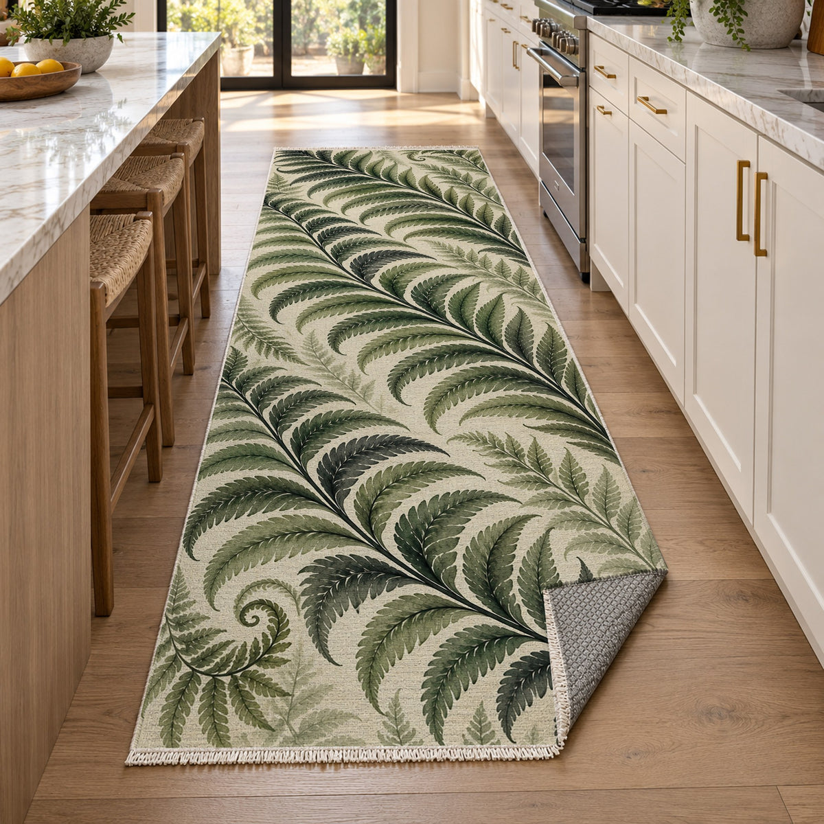 Fern Rhythm Floral Washable Rug — new york kitchen runner