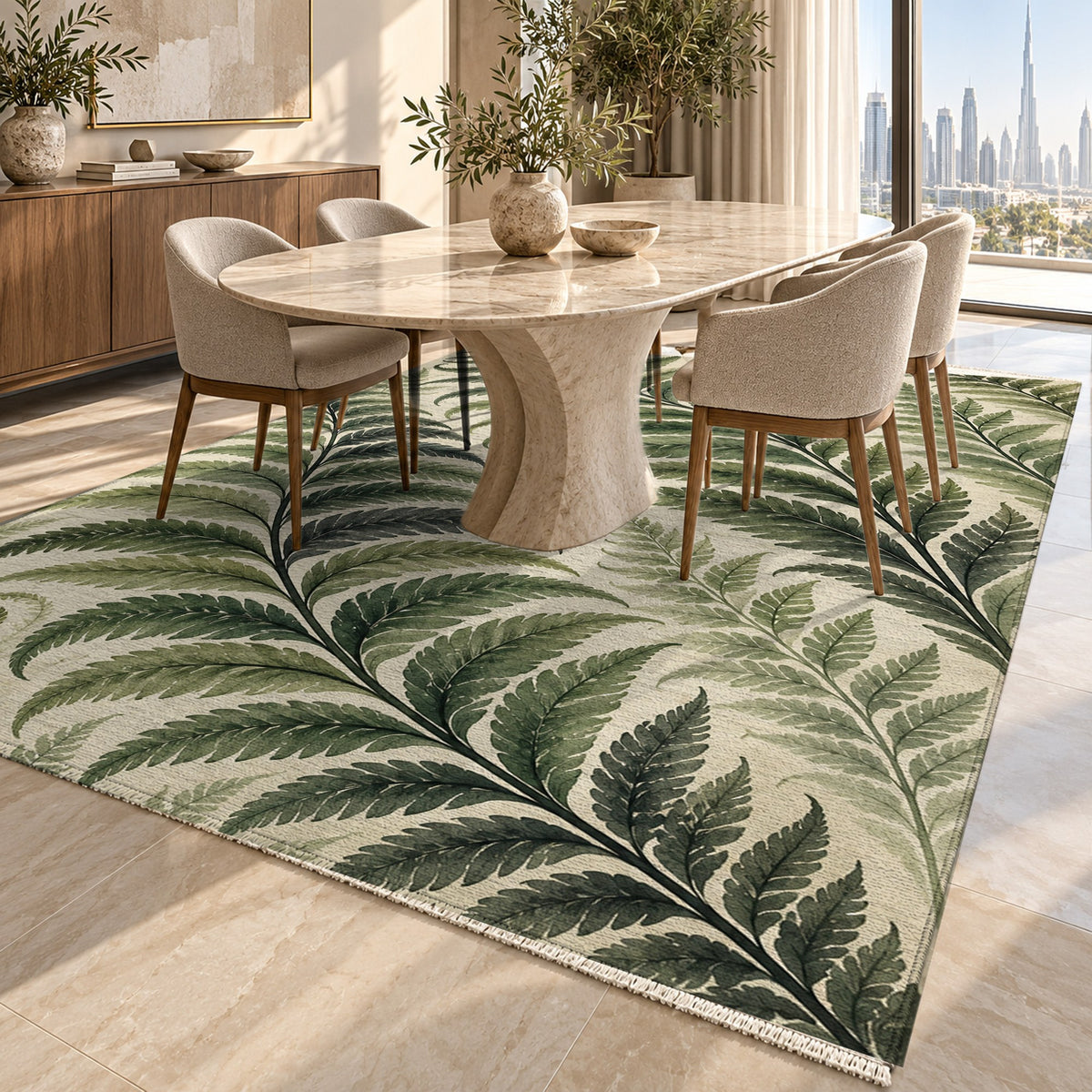 Fern Rhythm Floral Washable Rug — dubai dining