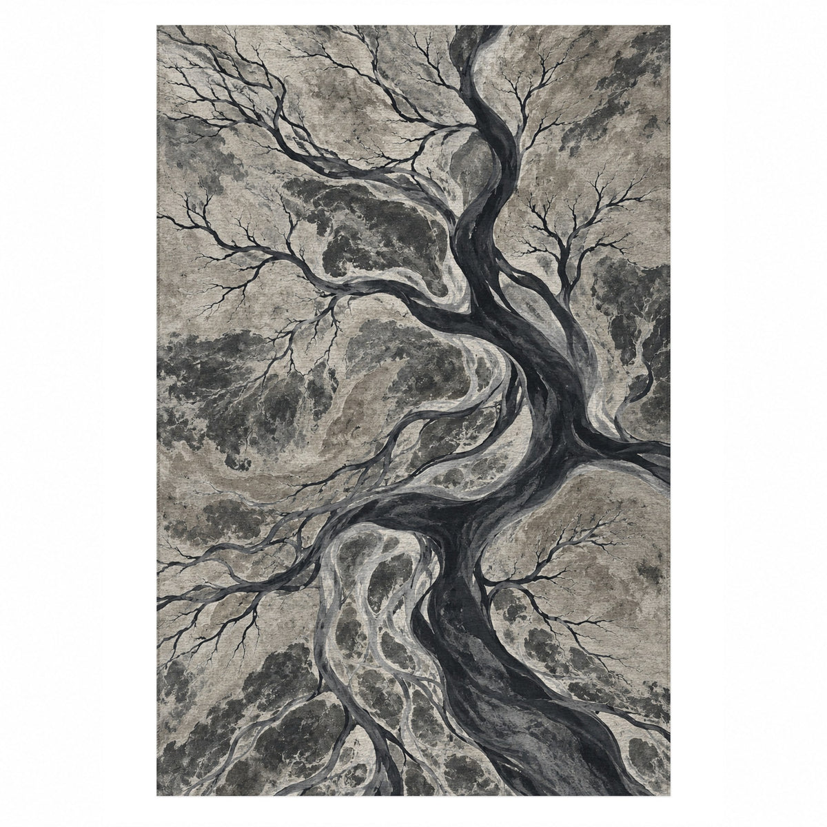 Floodplain Veins Charcoal Abstract Washable Rug — top view