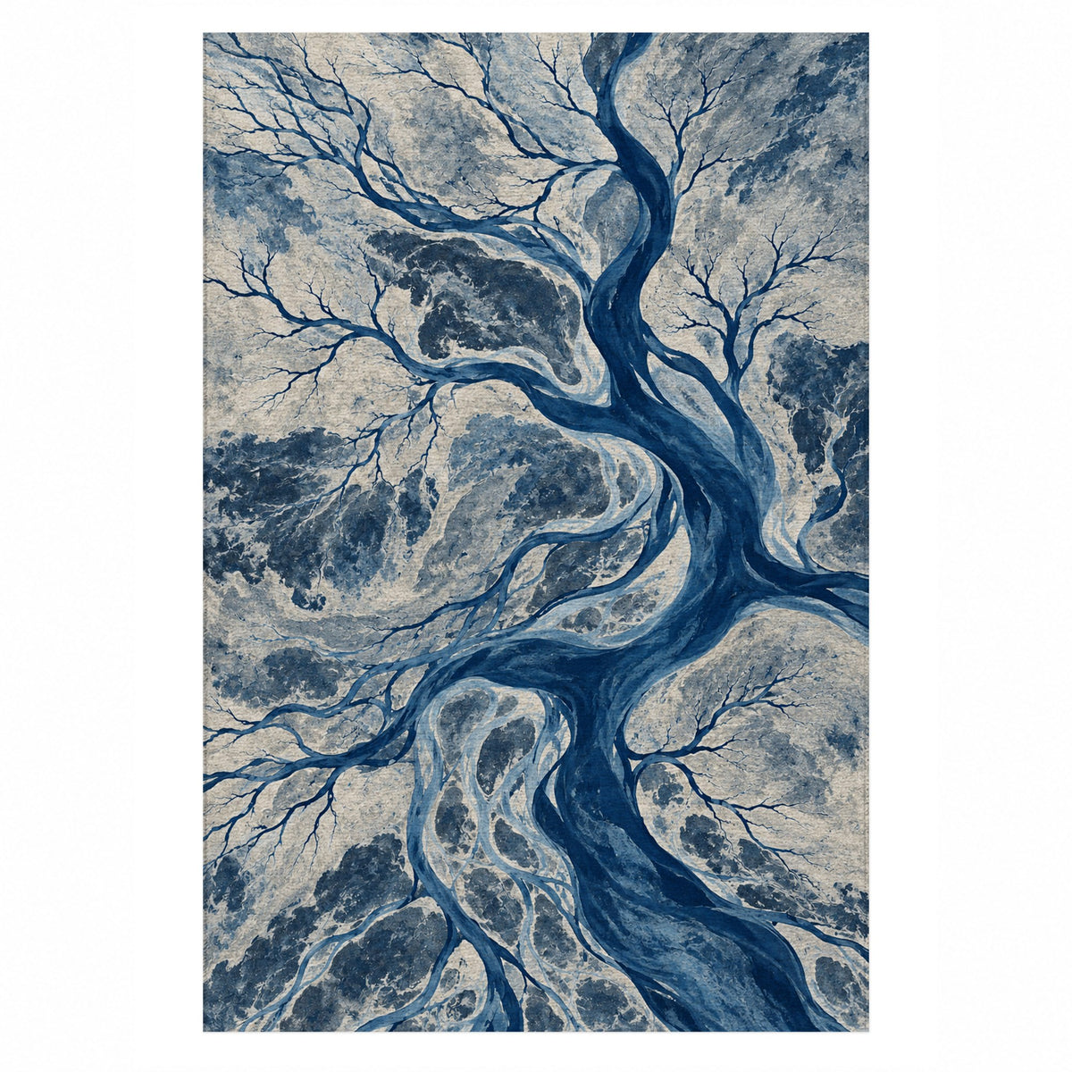 Floodplain Veins Indigo Abstract Washable Rug — top view
