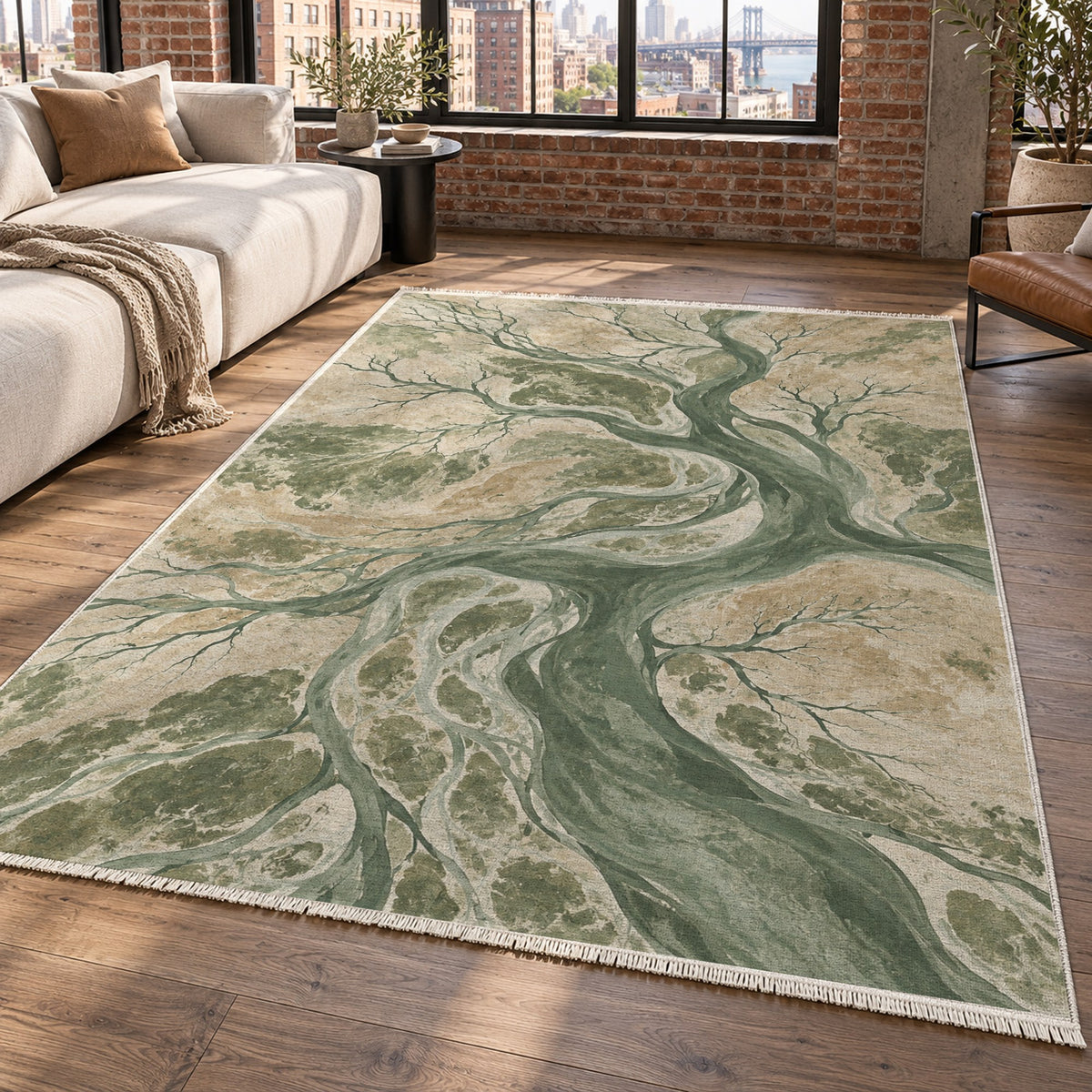 Floodplain Veins Sage Abstract Washable Rug — new york living