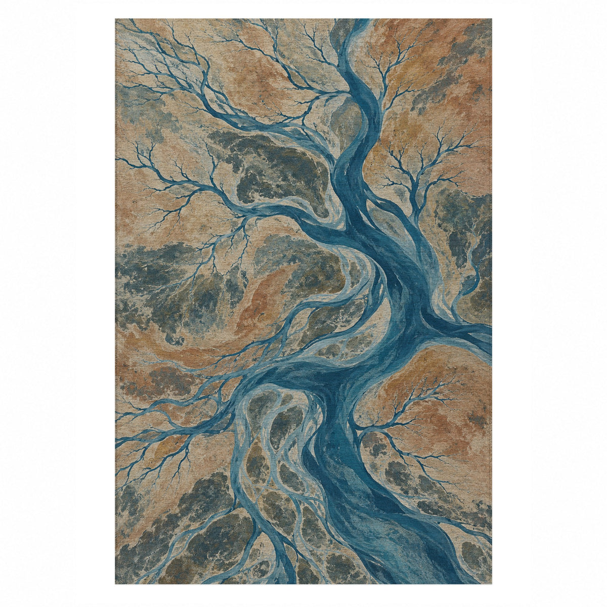 Floodplain Veins Abstract Washable Rug — top view