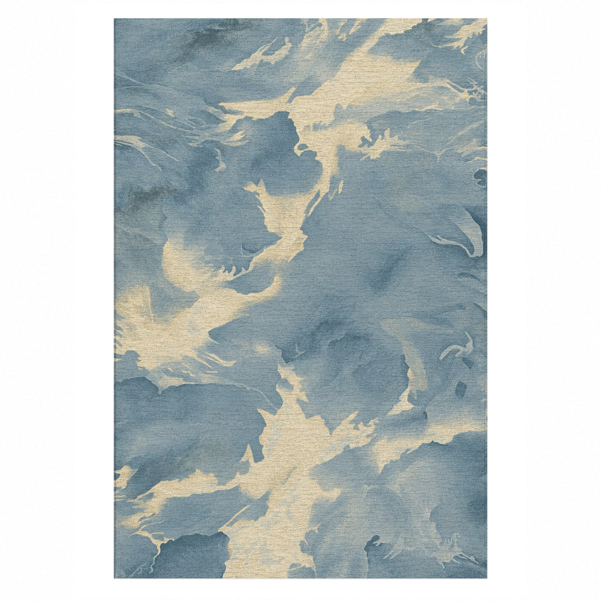 Flowing Mineral Azure Champagne Abstract Washable Rug — top view