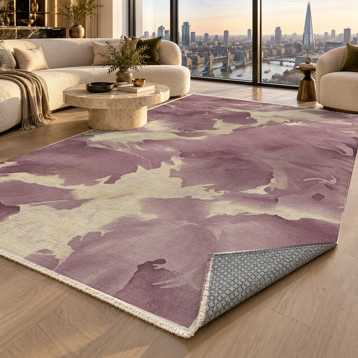 Flowing Mineral Burgundy Ivory Abstract Washable Rug — london luxury living